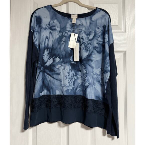 Chico's Sweaters - Chico's New Women's Floral Indigo Hope Pullover Sweater  Size 2/Large
